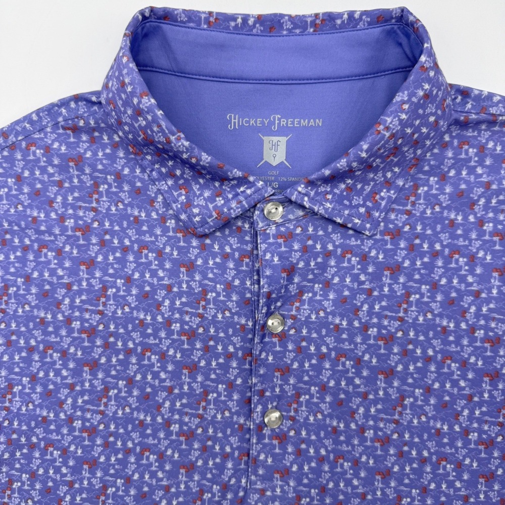 Hickey Freeman Polo Men L Purple Desert Cactus Print Golf Performance Stretch